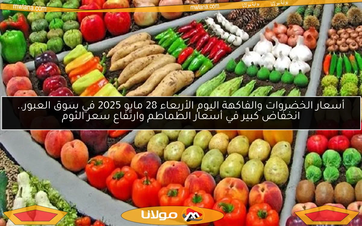 أسعار الخضروات والفاكهة اليوم الأربعاء 28 مايو 2025 في سوق العبور.. انخفاض كبير في أسعار الطماطم وارتفاع سعر الثوم