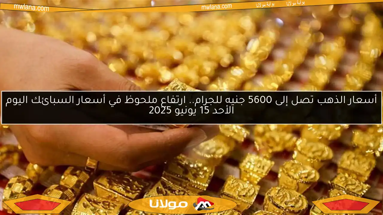 أسعار الذهب تصل إلى 5600 جنيه للجرام.. ارتفاع ملحوظ في أسعار السبائك اليوم الأحد 15 يونيو 2025