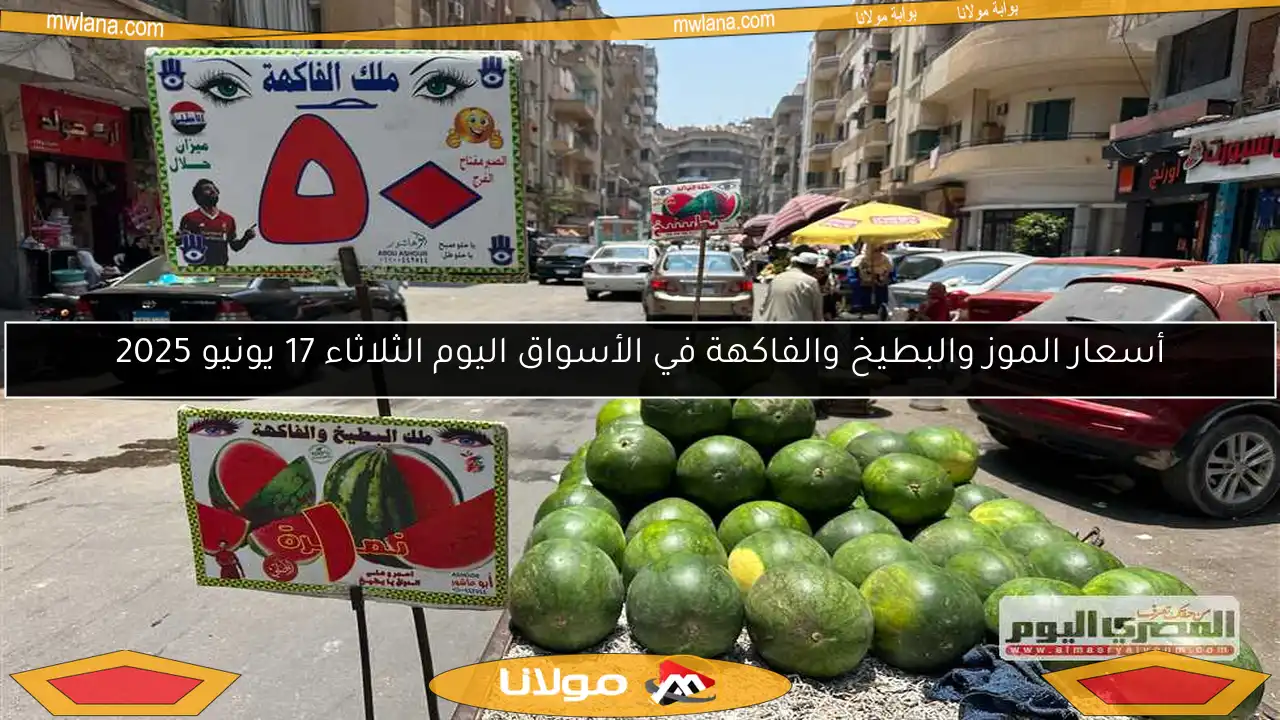 أسعار الموز والبطيخ والفاكهة في الأسواق اليوم الثلاثاء 17 يونيو 2025