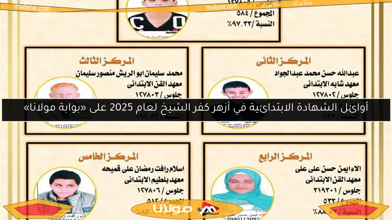 أوائل الشهادة الابتدائية في أزهر كفر الشيخ لعام 2025 على «بوابة مولانا»