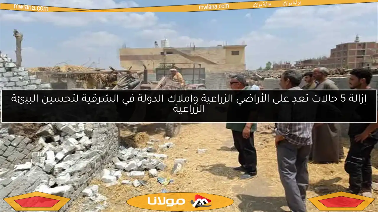 إزالة 5 حالات تعدٍ على الأراضي الزراعية وأملاك الدولة في الشرقية لتحسين البيئة الزراعية