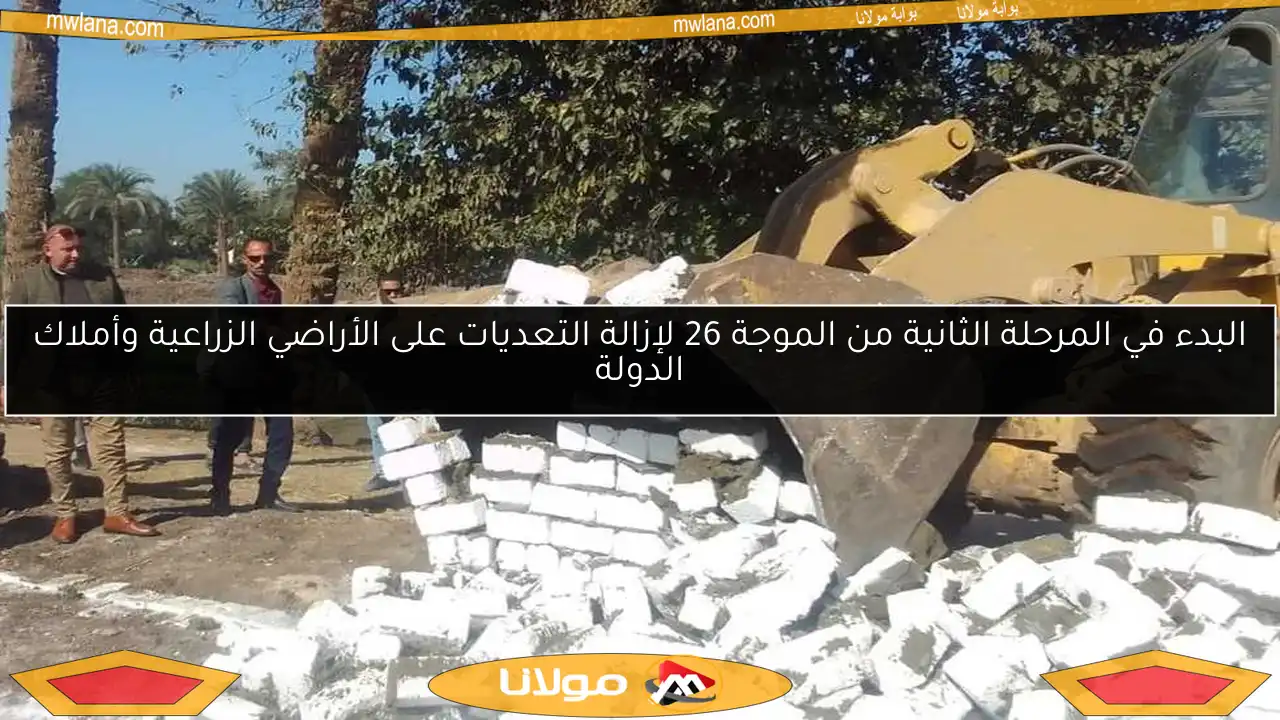 البدء في المرحلة الثانية من الموجة 26 لإزالة التعديات على الأراضي الزراعية وأملاك الدولة
