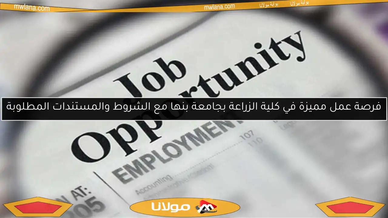 فرصة عمل مميزة في كلية الزراعة بجامعة بنها مع الشروط والمستندات المطلوبة