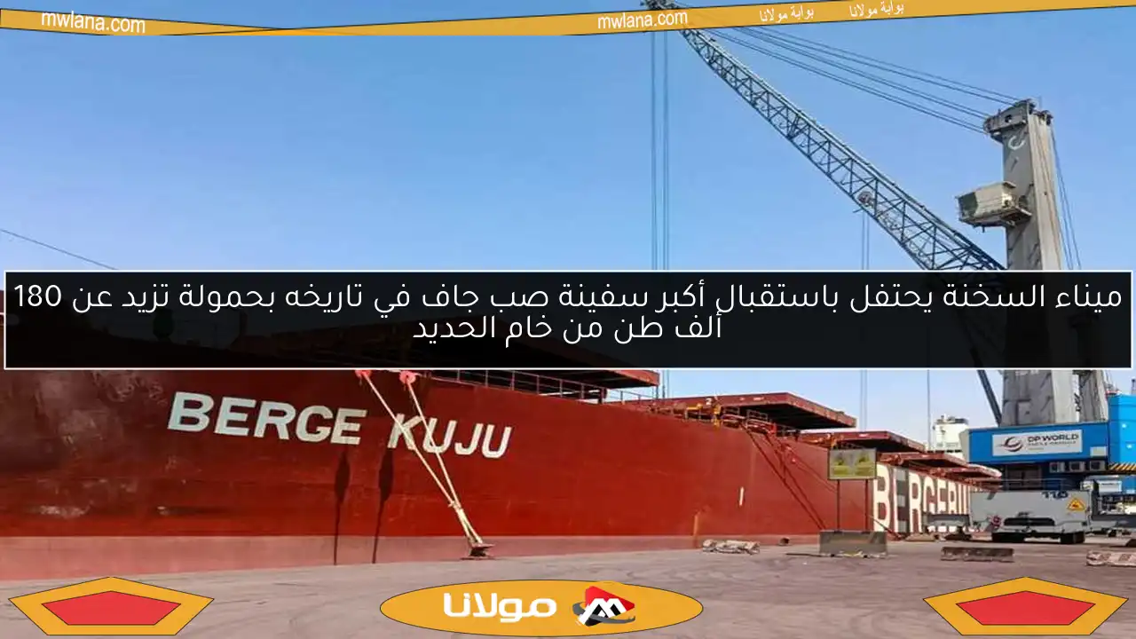ميناء السخنة يحتفل باستقبال أكبر سفينة صب جاف في تاريخه بحمولة تزيد عن 180 ألف طن من خام الحديد