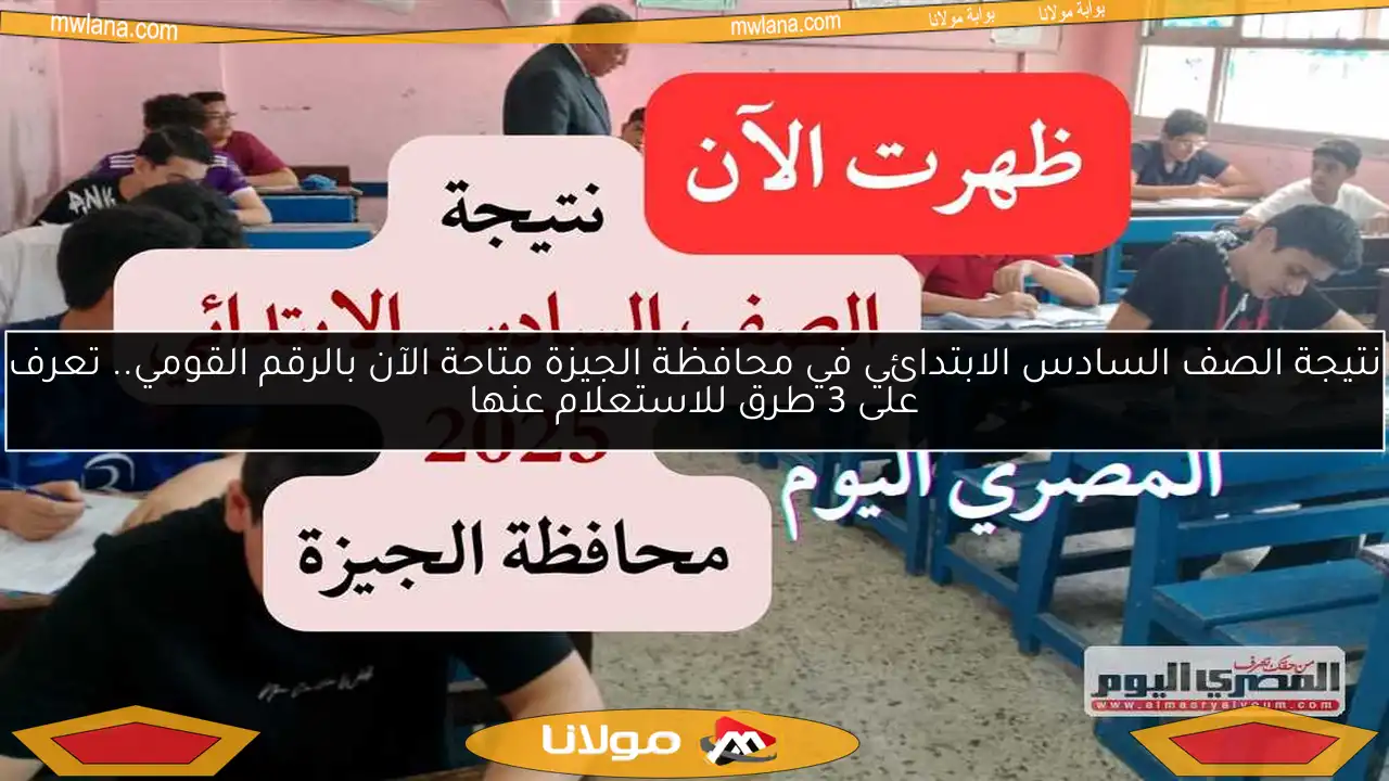 نتيجة الصف السادس الابتدائي في محافظة الجيزة متاحة الآن بالرقم القومي.. تعرف على 3 طرق للاستعلام عنها